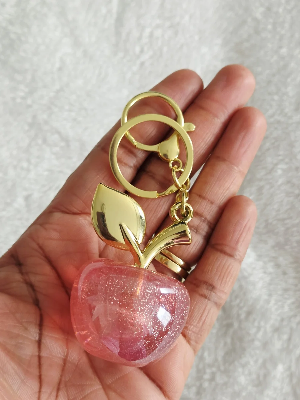 Gold & Pink Glitter Apple Keychain Charm Bag Charm